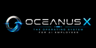 Oceanus X logo — silver metallic emblem with glowing blue wave ring